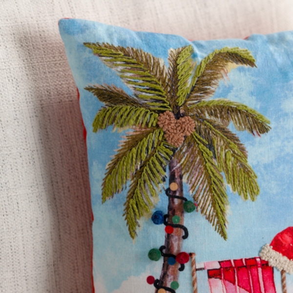 Palm Tree Beach Scene Christmas Pillow
