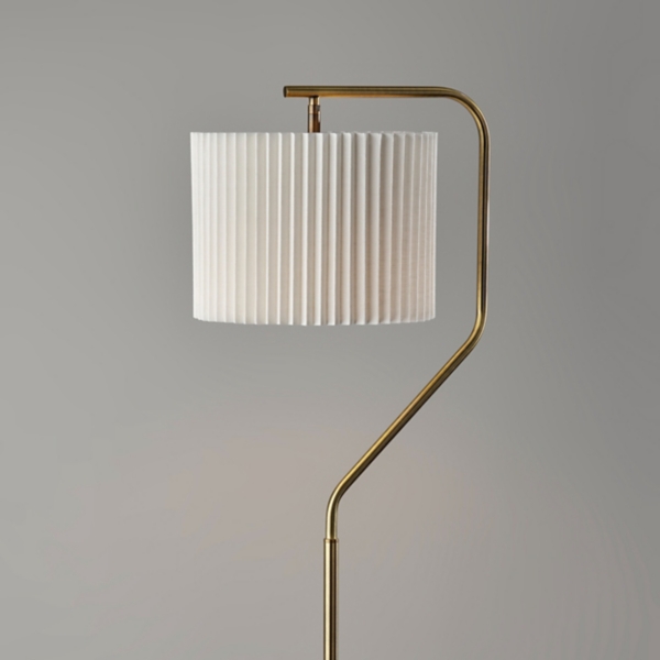 Antique Brass Pleated Shade Floor Lamp