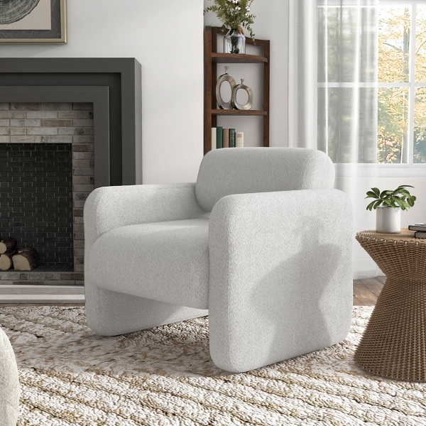 White Boucle Modern Accent Chair