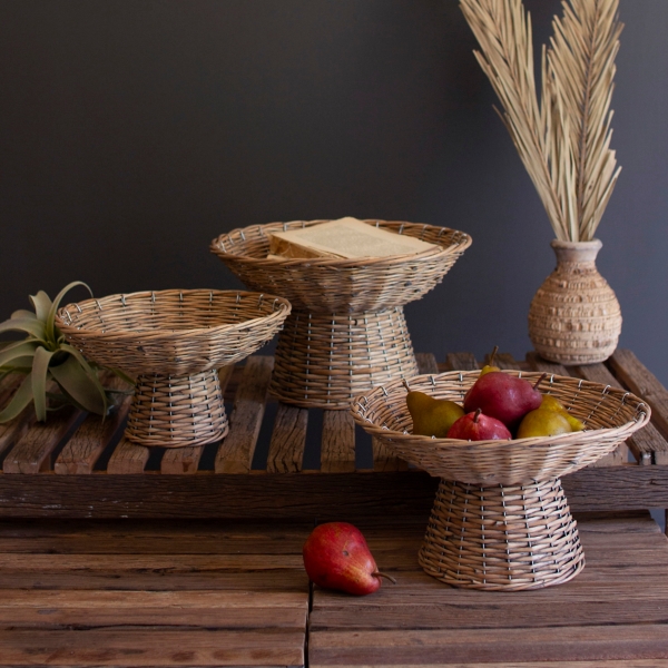 Natural Wicker Compote Bowls, Set of 3