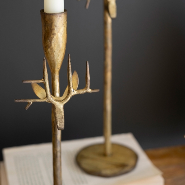 Antique Gold Deer Candle Holders, Set of 3