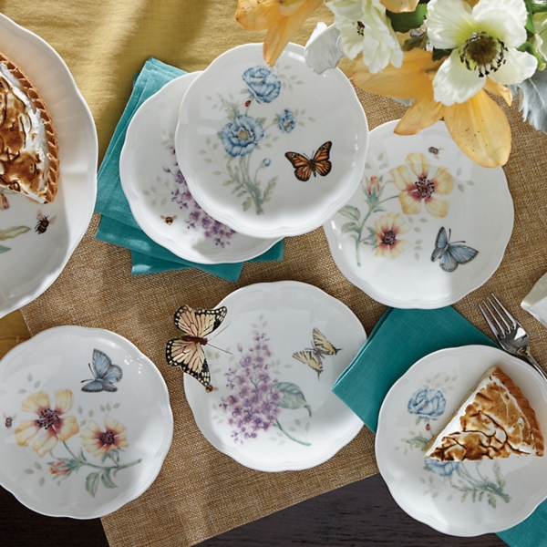 White Butterfly Meadow Appetizer Plates, Set of 6