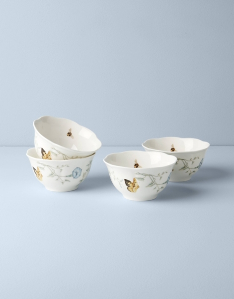 White Butterfly Meadow Rice Bowls, Set of 4
