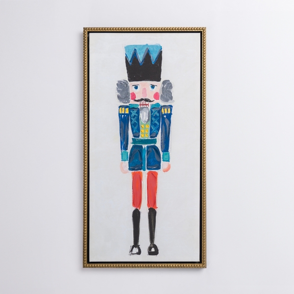 Blue Sketched Nutcracker Framed Canvas Art Print