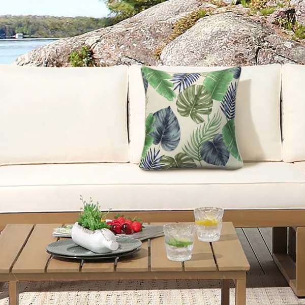 Green and Blue Leaves Outdoor Pillow | Kirklands Home