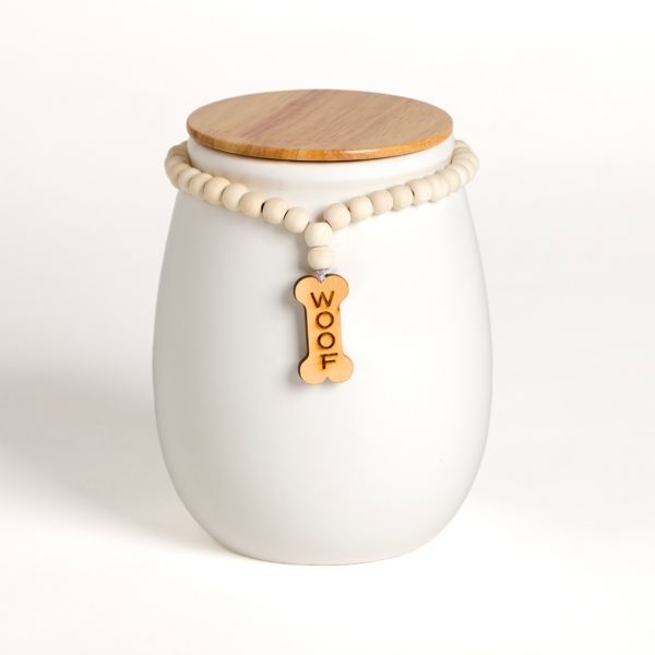 Woof Ceramic Dog Treat Canister with Beaded Accent | Kirklands Home