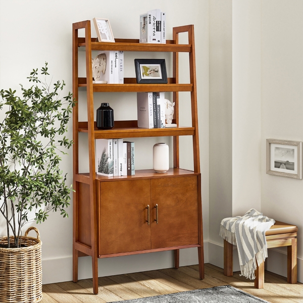 Chestnut Ladder Bookcase with Cabinet