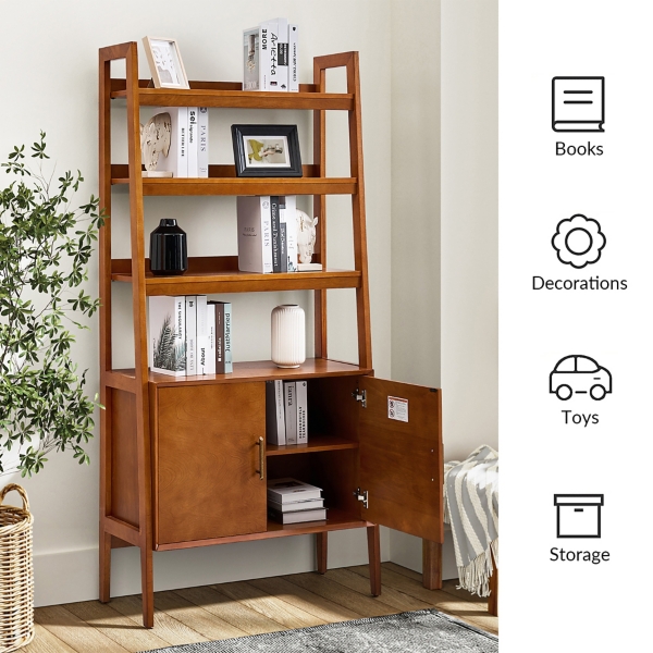Chestnut Ladder Bookcase with Cabinet