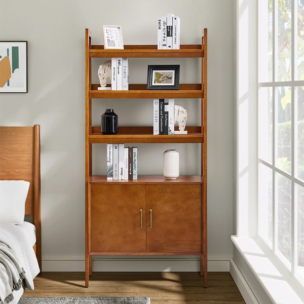 Chestnut Ladder Bookcase with Cabinet