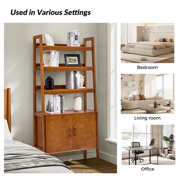 Chestnut Ladder Bookcase with Cabinet