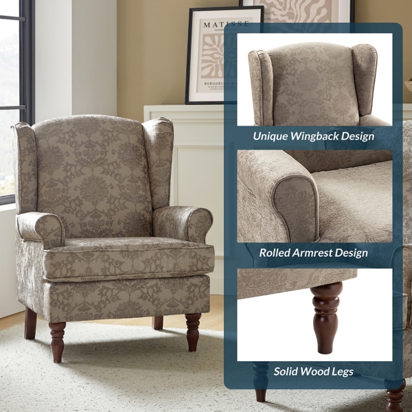 Floral Brocade Wingback Ella Armchair