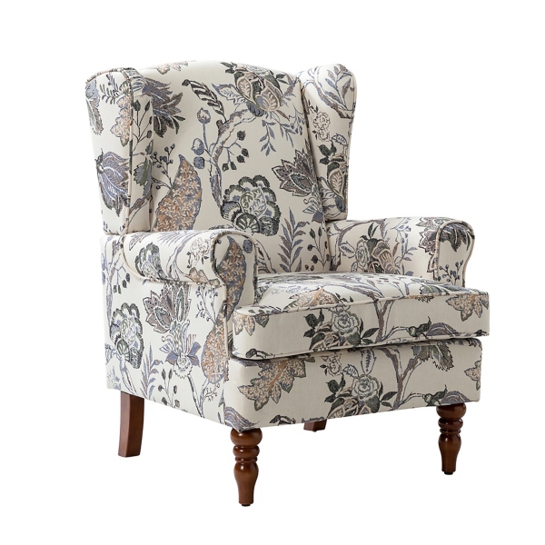 Ivory Floral Brocade Wingback Ella Armchair | Kirklands Home