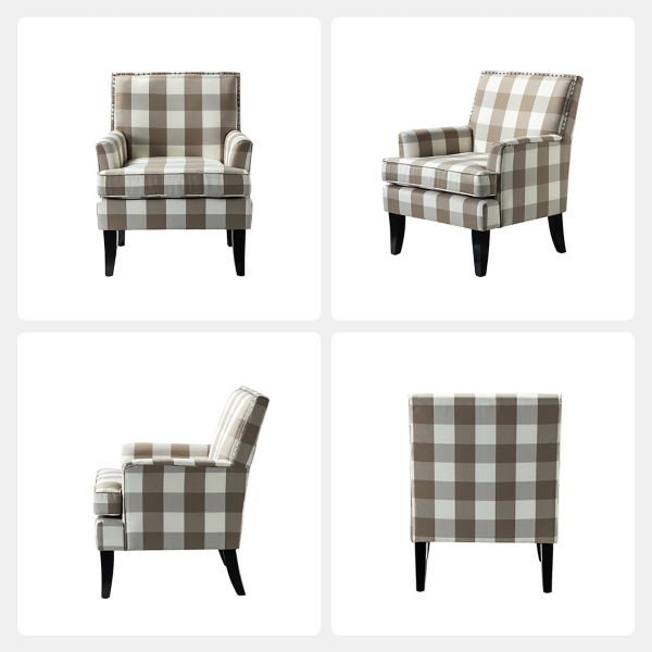 Beige Buffalo Check Upholstered Armchair