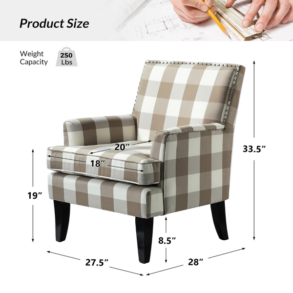 Beige Buffalo Check Upholstered Armchair