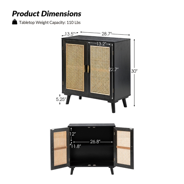 Black Wood and Rattan Carpinteria Cabinet