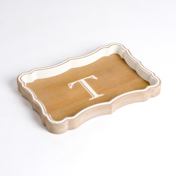 Monogrammed T Scalloped Wood Tray