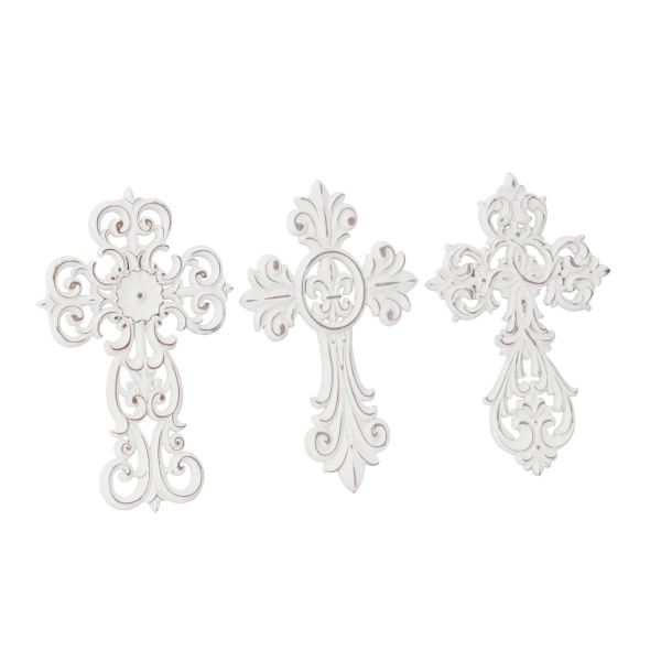 White Wood Wall Cross Wall Plaques, Set of 3
