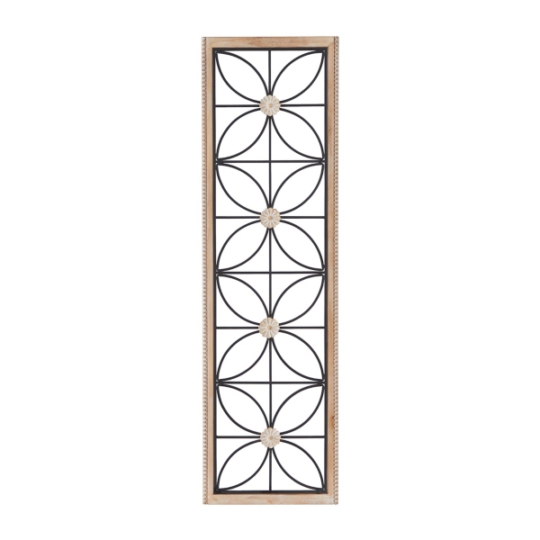 Wood and Metal Floral Windowpane Wall Plaque