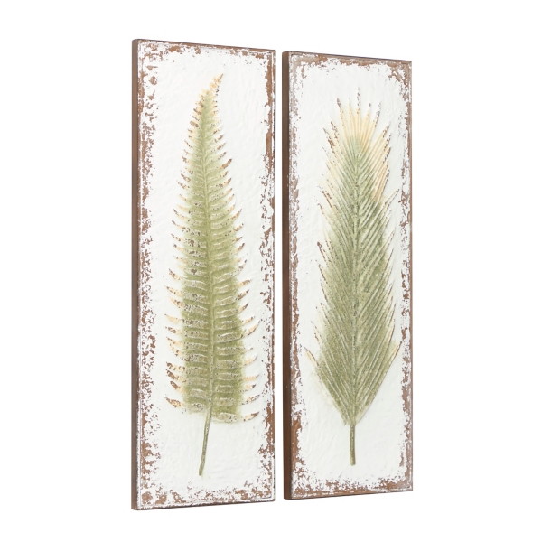 Embossed Metal Leaves Wall Plaques, Set of 2