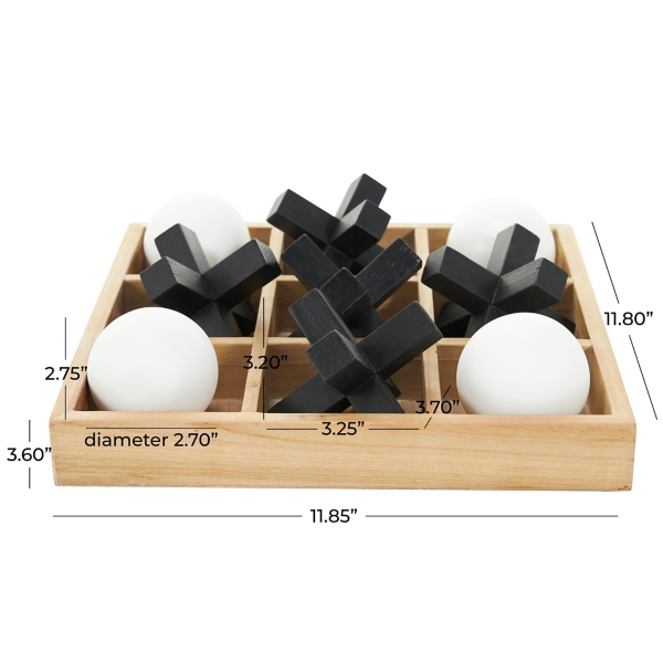 Wooden Black & White 3D Tic Tac Toe Set