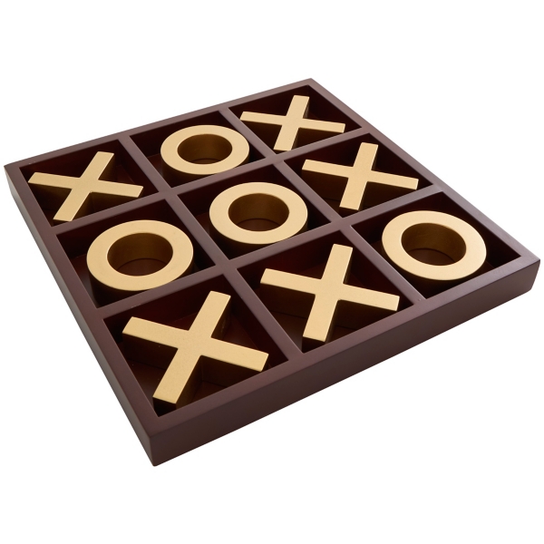 Brown Wood Gold Tic Tac Toe Game Set
