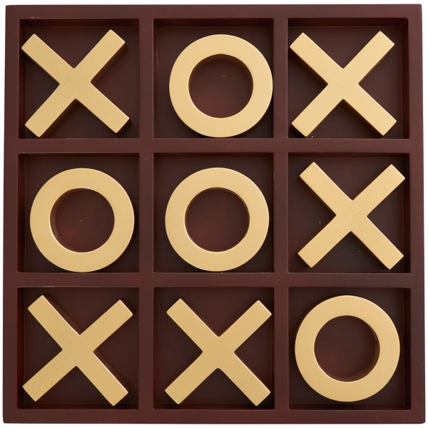 Brown Wood Gold Tic Tac Toe Game Set