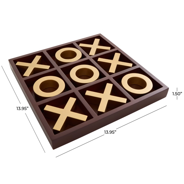 Brown Wood Gold Tic Tac Toe Game Set