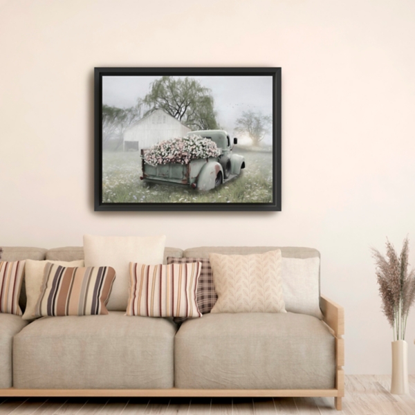 Sage Flower Truck Framed Canvas Print, 42x32 in.