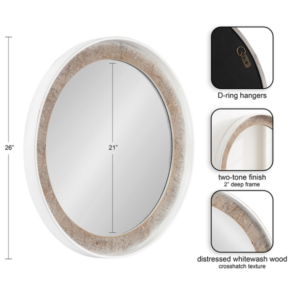 White Rustic Wood Round Wall Mirror