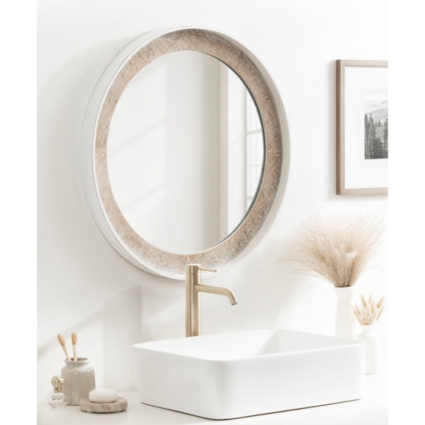 White Rustic Wood Round Wall Mirror