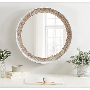 Round Natural Beaded Wall Mirror
