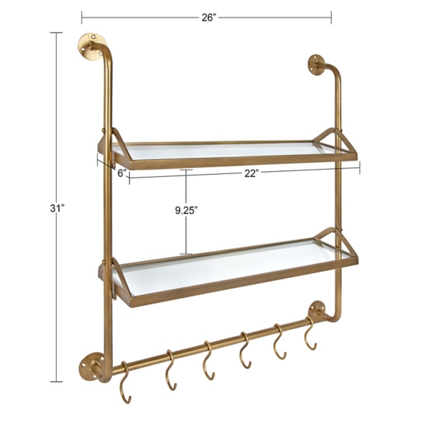 Merit Gold Metal Wall Shelf with Hooks