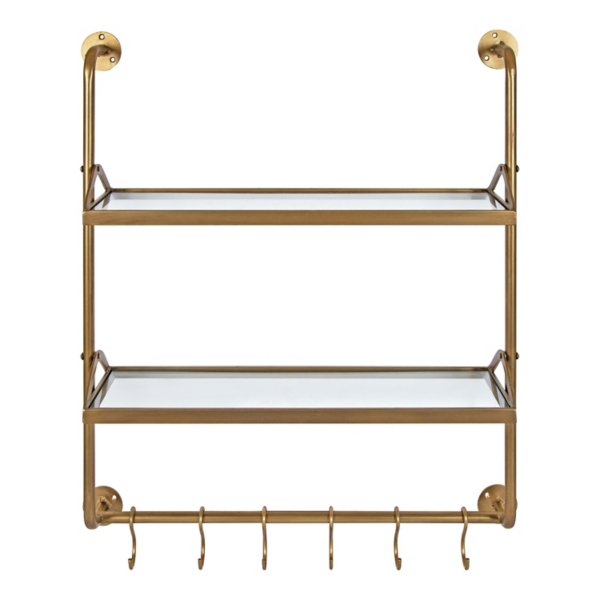 Merit Gold Metal Wall Shelf with Hooks