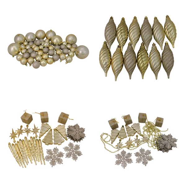 Champagne Gold Shatterproof Christmas Ornament Set