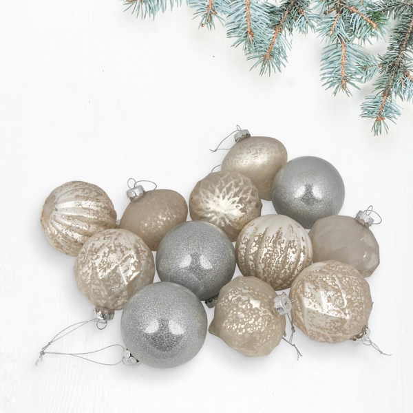 Champagne Mercury Glass Christmas Ornament Set