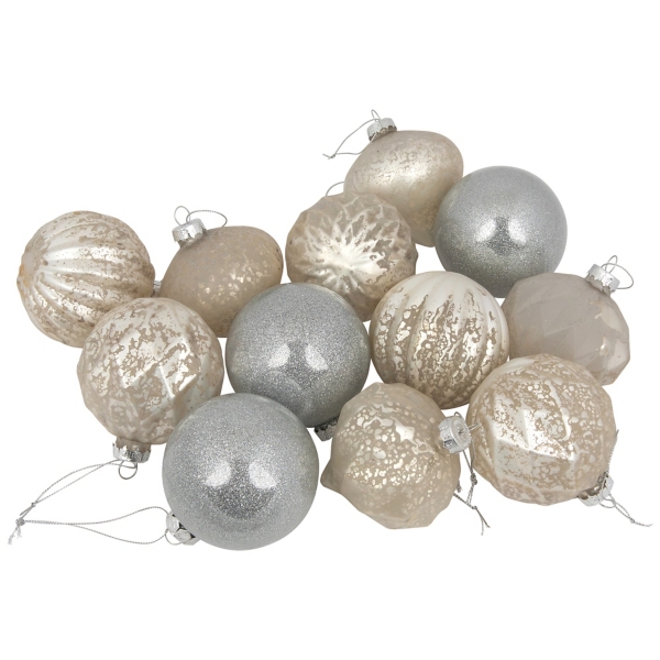 Champagne Mercury Glass Christmas Ornament Set