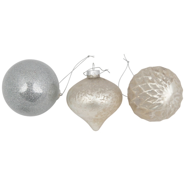 Champagne Mercury Glass Christmas Ornament Set