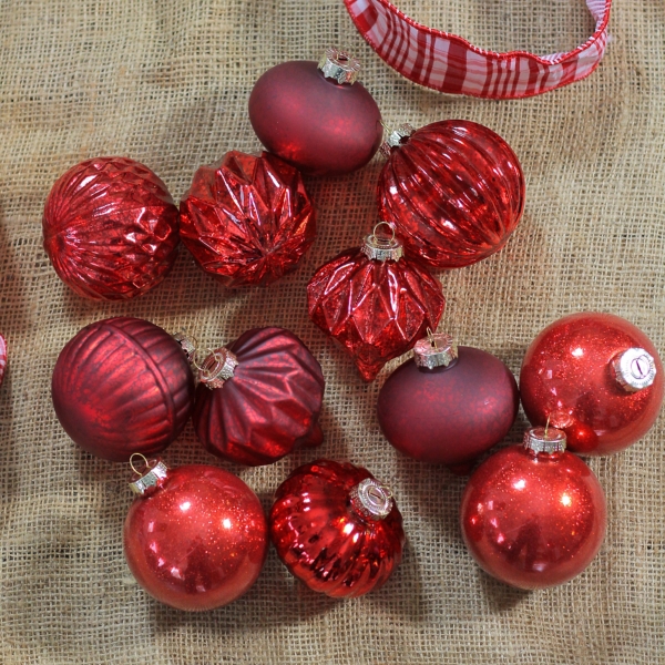 Red Mercury Glass Christmas Ornament Set