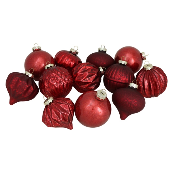 Red Mercury Glass Christmas Ornament Set
