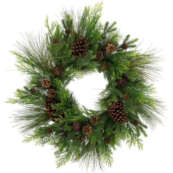 Real Touch Pine and Cedar Jingle Bell Wreath