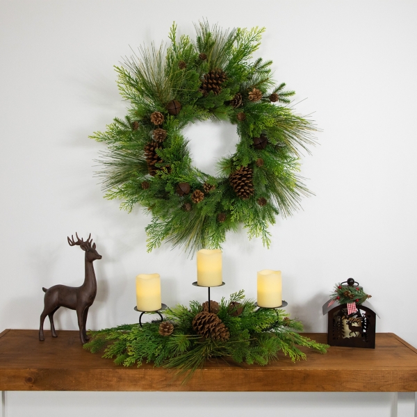 Real Touch Pine and Cedar Jingle Bell Wreath