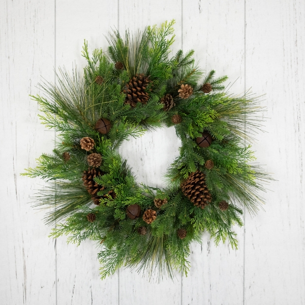 Real Touch Pine and Cedar Jingle Bell Wreath