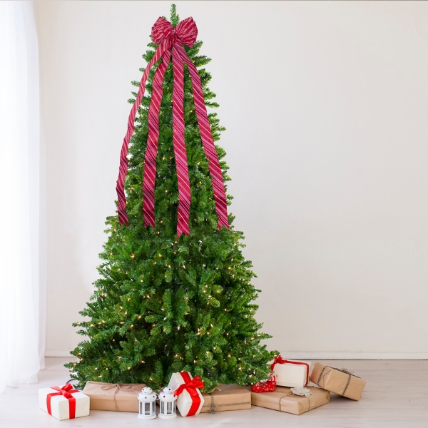 Red and White Striped Bow Tree Topper