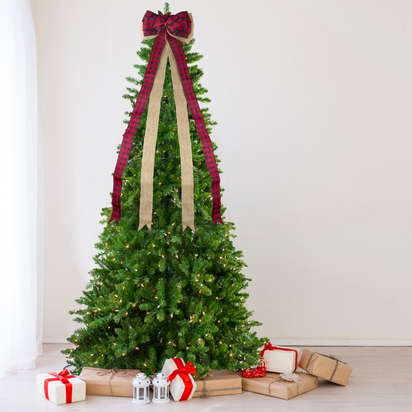 Buffalo Plaid and Burlap Bow Christmas Tree Topper
