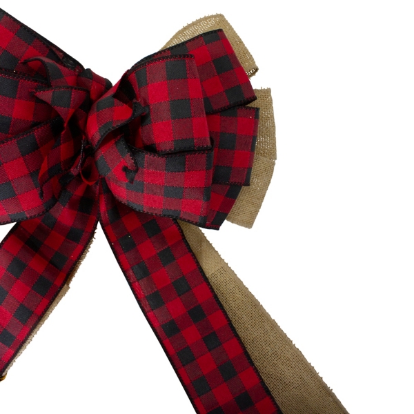 Buffalo Plaid and Burlap Bow Christmas Tree Topper