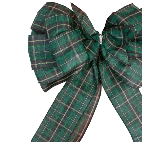 Green and Black Plaid Bow Christmas Tree Topper