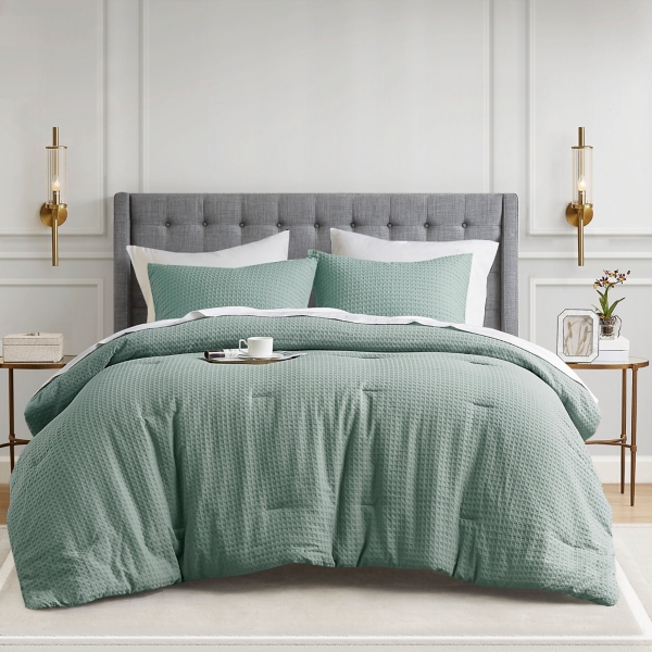 Green Waffle Weave Twin/Twin XL Comforter Set