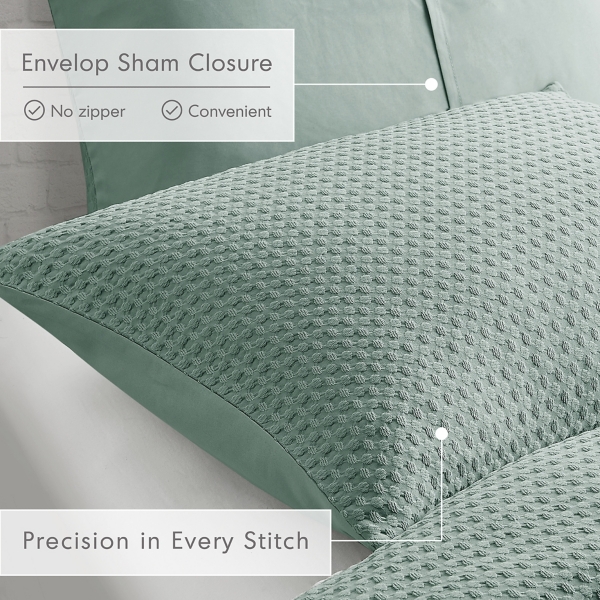 Green Waffle Weave Full/Queen Comforter Set