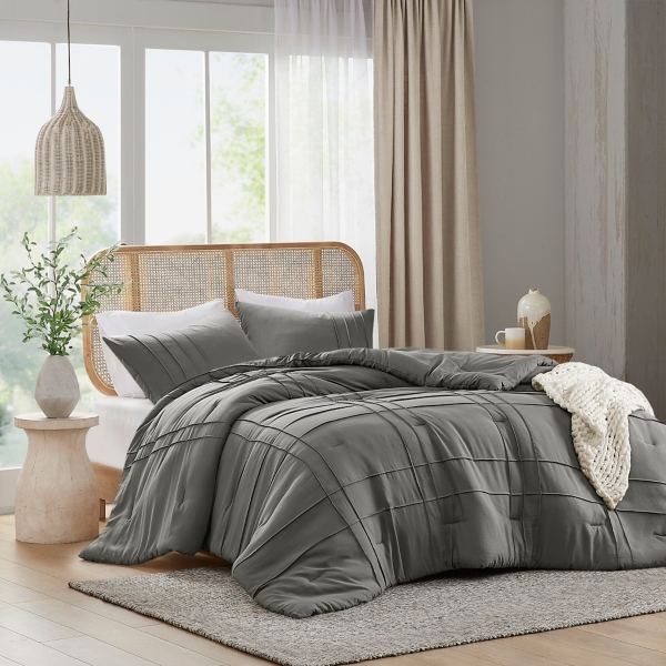 Gray Pleated Grid King Comforter Set | Kirklands Home