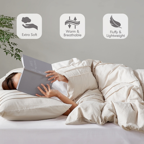 Neutral Pleated Grid Queen Comforter Set